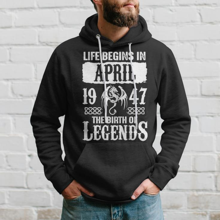 April 1947 Birthday Life Begins In April 1947 Hoodie Gifts for Him