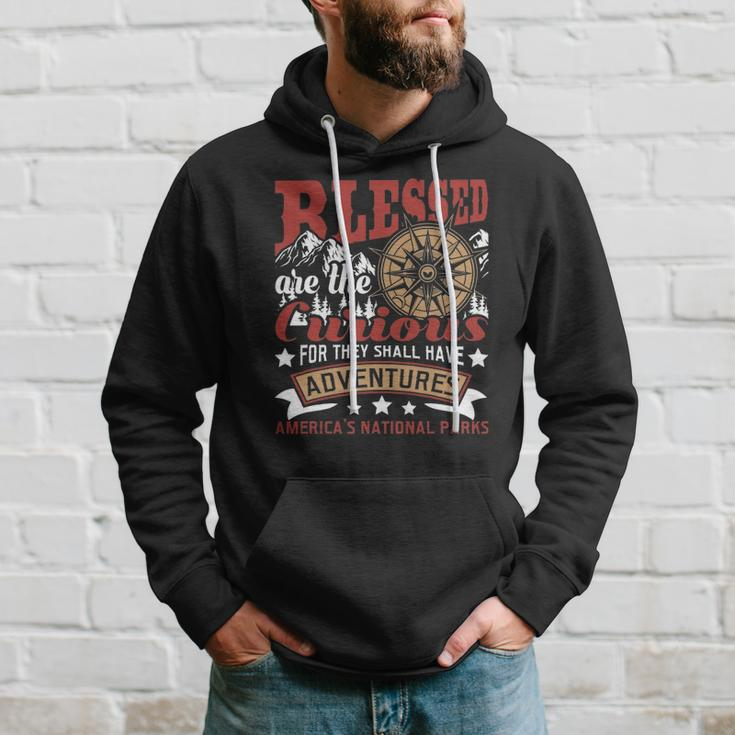 Blessed Are The Curious - Us National Parks Hiking & Camping Hoodie Gifts for Him