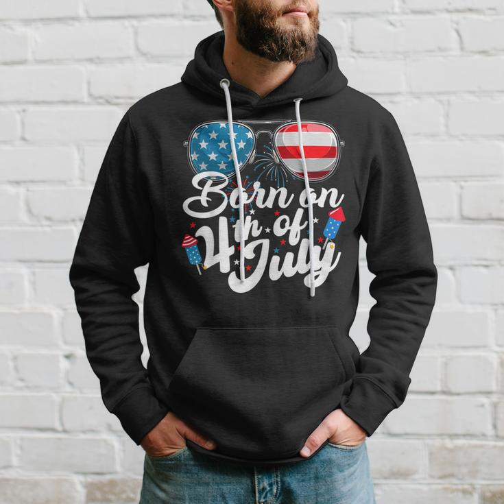 Born On 4Th Of July Birthday Sunglasses Fireworks Patriotic Hoodie Gifts for Him