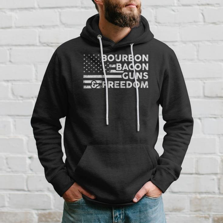 Bourbon Bacon Guns & Freedom 4Th Of July Patriotic Usa Flag Hoodie Gifts for Him