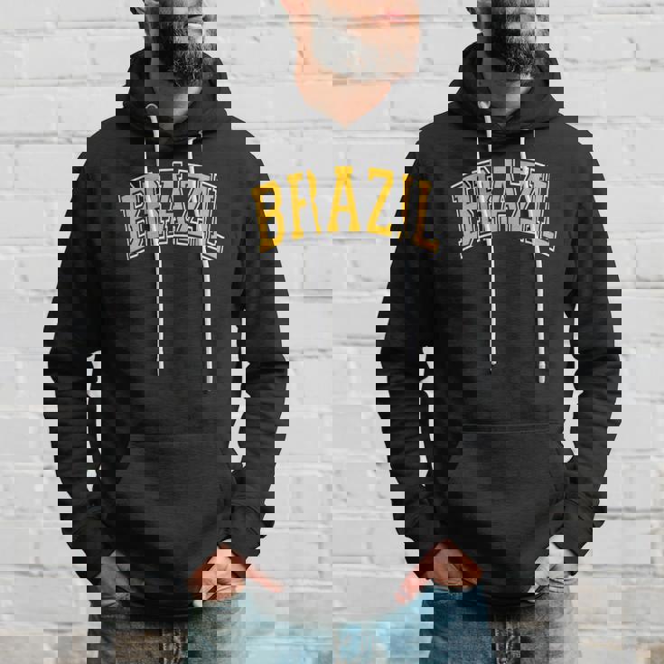 Brazil Varsity Style Amber Text Hoodie Gifts for Him