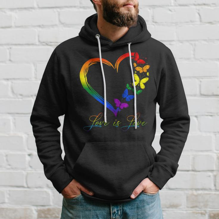 Butterfly Heart Rainbow Love Is Love Lgbt Gay Lesbian Pride Hoodie Gifts for Him
