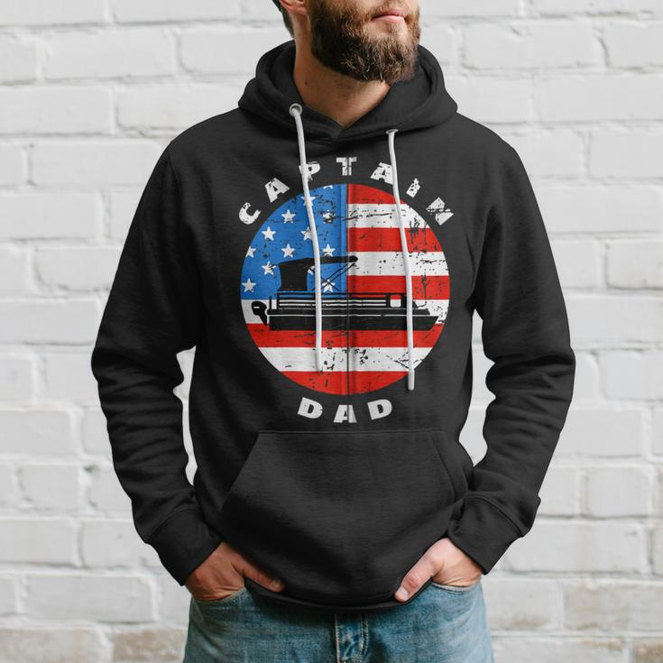 Captain Dad Pontoon Boat Retro Us Flag 4Th Of July Boating Zip Hoodie Gifts for Him