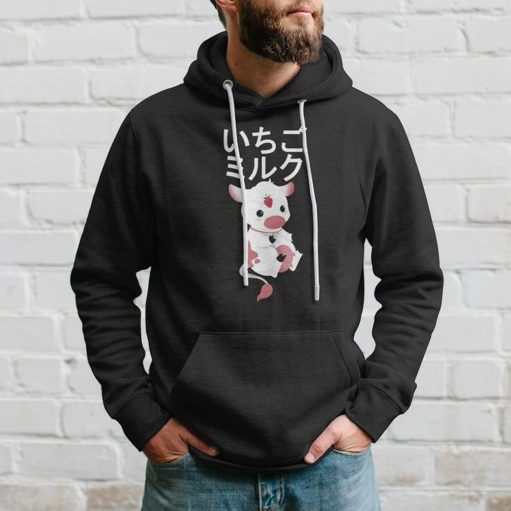 Cute Pink Strawberry Cow Milk Japanese Kawaii Anime Hoodie Gifts for Him