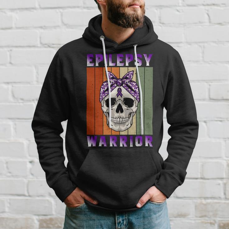 Epilepsy Warrior Skull Women Vintage Purple Ribbon Epilepsy Epilepsy Awareness Hoodie Gifts for Him