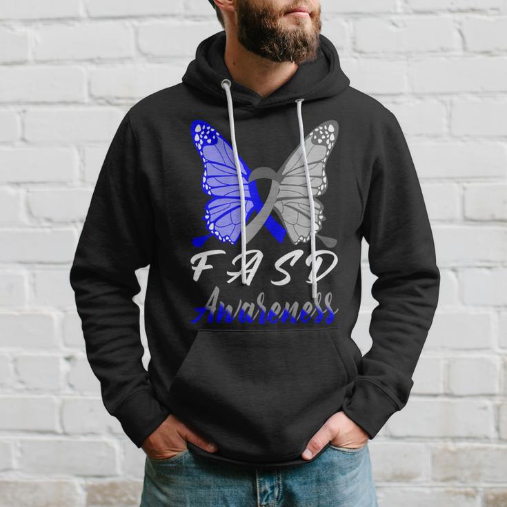 Fasd Awareness Butterfly Blue And Grey Ribbon Fetal Alcohol Spectrum Disorder Fetal Alcohol Spectrum Disorder Awareness Hoodie Gifts for Him