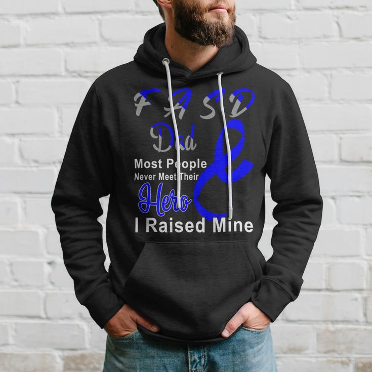 Fasd Dad Most People Never Meet Their Hero I Raised Mine Blue And Grey Ribbon Fetal Alcohol Spectrum Disorder Fetal Alcohol Spectrum Disorder Awareness Hoodie Gifts for Him