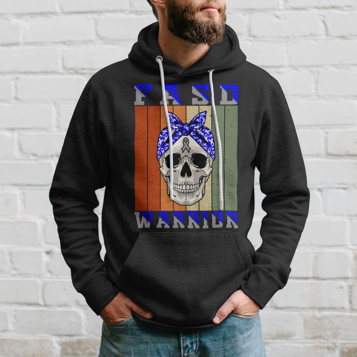 Fasd Warrior Skull Women Vintage Blue And Grey Ribbon Fetal Alcohol Spectrum Disorder Fetal Alcohol Spectrum Disorder Awareness Hoodie Gifts for Him