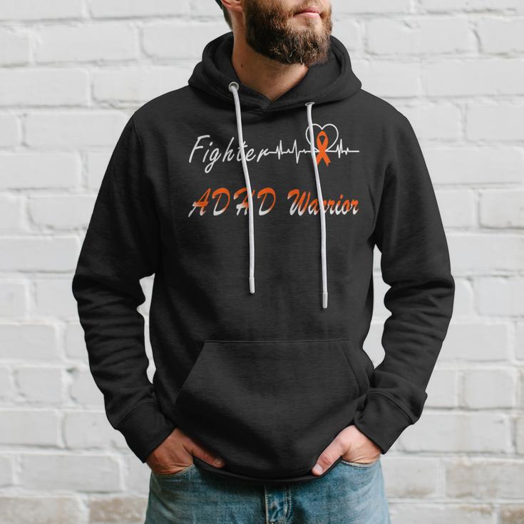 Fighter Adhd Warrior Heartbeat Orange Ribbon Attention Deficit Hyperactivity Disorder Adhd Awareness Hoodie Gifts for Him