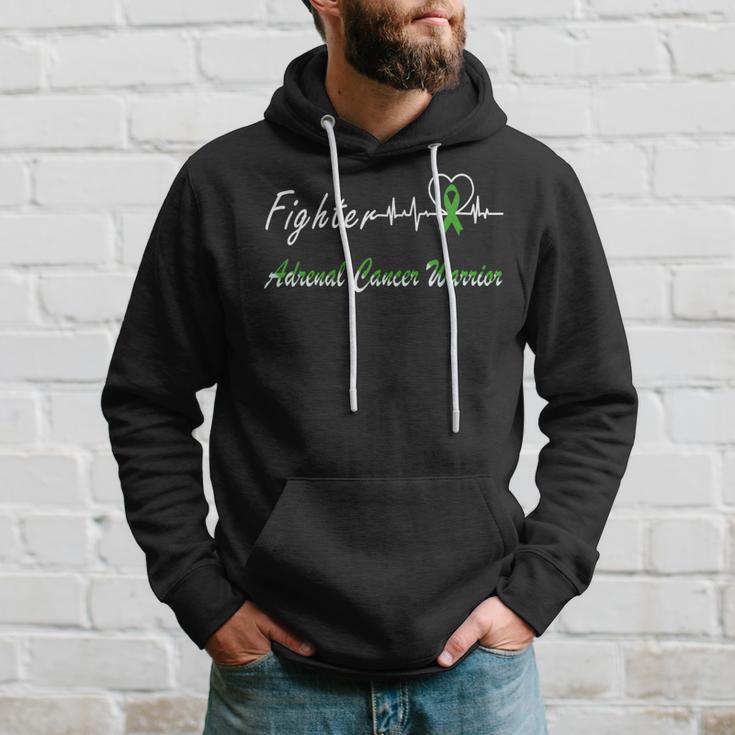 Fighter Adrenal Cancer Warrior Heartbeat Green Ribbon Adrenal Cancer Adrenal Cancer Awareness Hoodie Gifts for Him