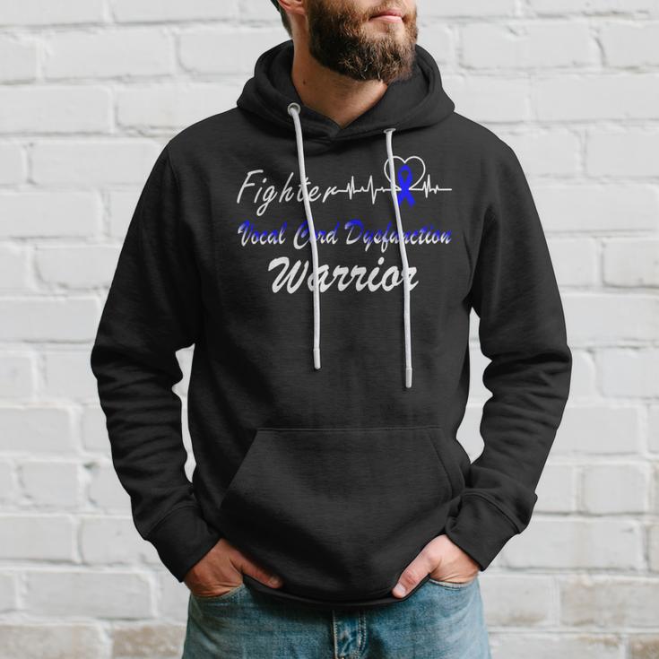 Fighter Vocal Cord Dysfunction Warrior Heartbeat Blue Ribbon Vcd Vocal Cord Dysfunction Awareness Hoodie Gifts for Him