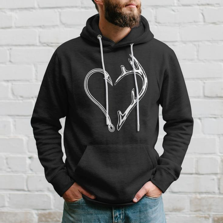 Fishing Hook And Deer Antlers Funny Fishing Lover Hunting Hoodie Gifts for Him