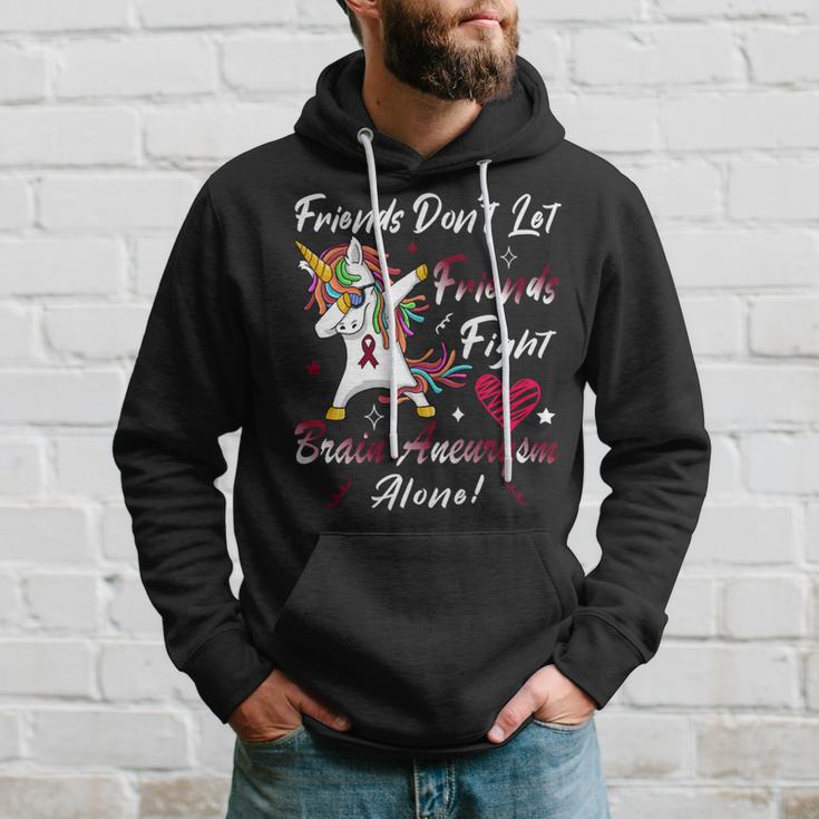 Friends Dont Let Friends Fight Brain Aneurysm Alone Unicorn Burgundy Ribbon Brain Aneurysm Bpd Brain Aneurysm V2 Hoodie Gifts for Him