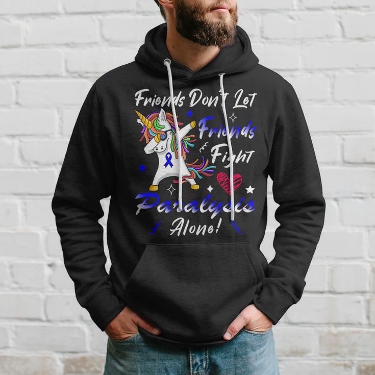 Friends Dont Let Friends Fight Paralysis Alone Unicorn Blue Ribbon Paralysis Paralysis Awareness Hoodie Gifts for Him