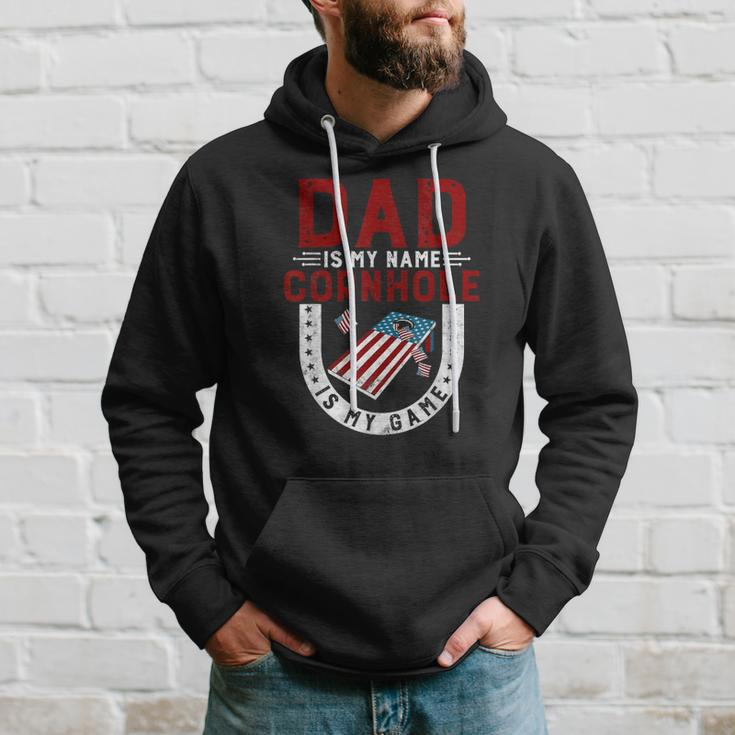 Funny Cornhole Player Dad Is My Name Cornhole Is My Game Hoodie Gifts for Him