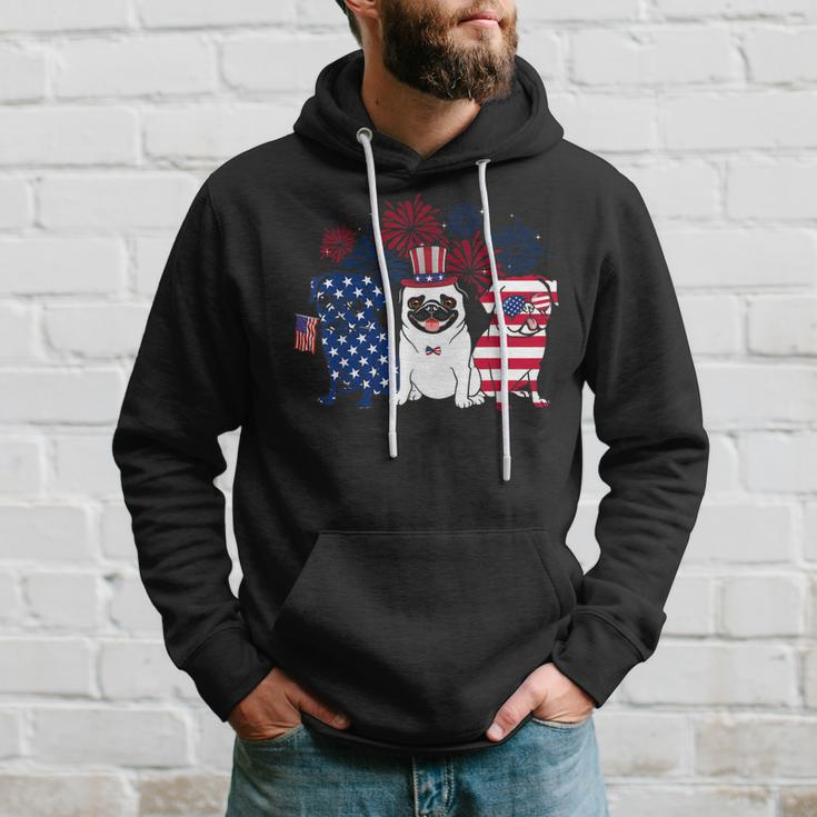 Happy 4Th July Three Blue White Pug And Red Hoodie Gifts for Him
