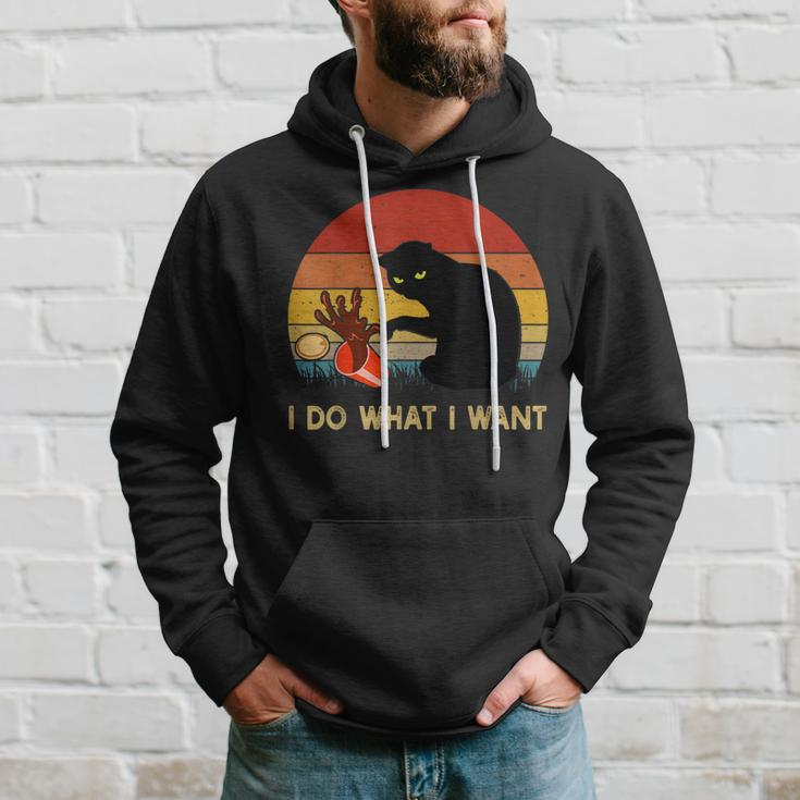 I Do What I Want Funny Black Cat Gifts For Women Men Vintage Hoodie Gifts for Him