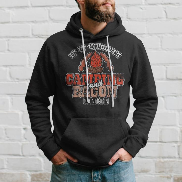 If It Involves Camping & Bacon Bbq Distressed Hoodie Gifts for Him