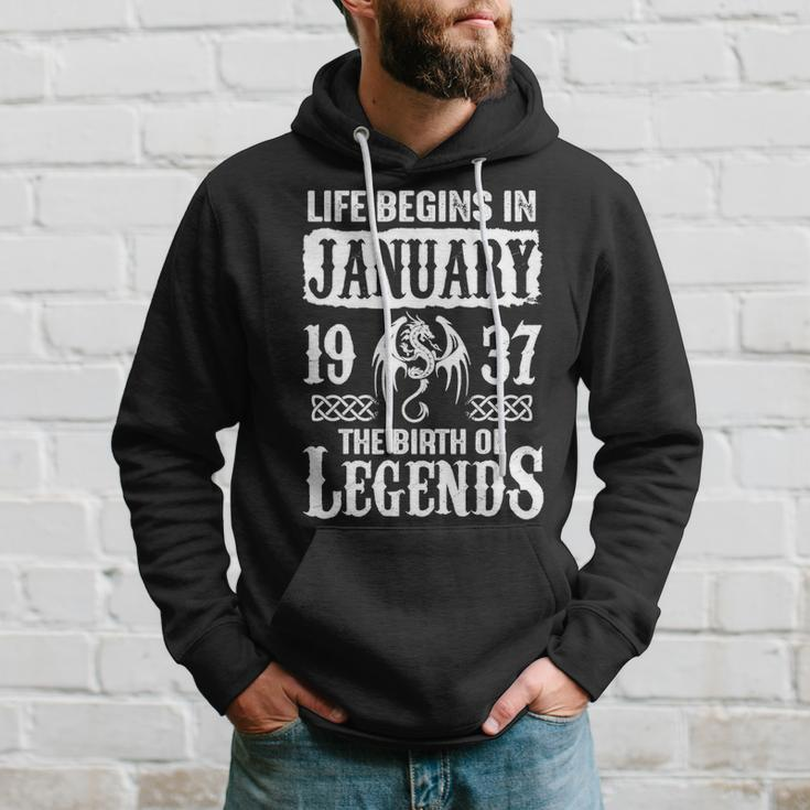January 1937 Birthday Life Begins In January 1937 Hoodie Gifts for Him