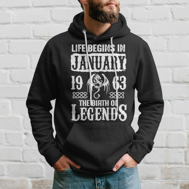 January 1963 Birthday Life Begins In January 1963 Hoodie Gifts for Him