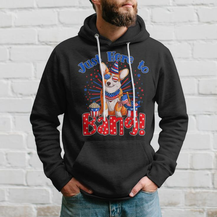 Just Here To Bang Funny Fourth Of July 4Th Of July Corgi Hoodie Gifts for Him