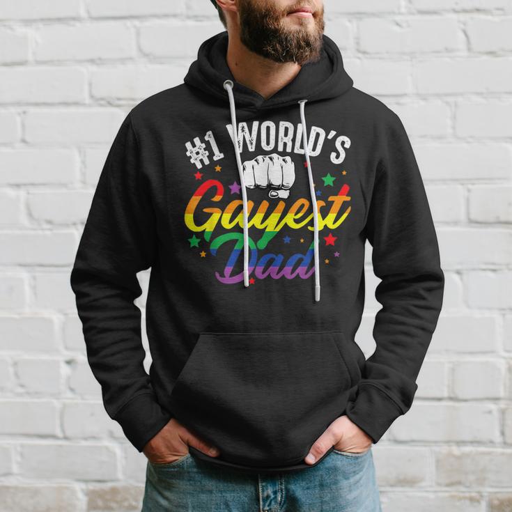 Mens 1 Worlds Gayest Dad Funny Fathers Day Lgbt Pride Rainbow 14 Shirt Hoodie Gifts for Him