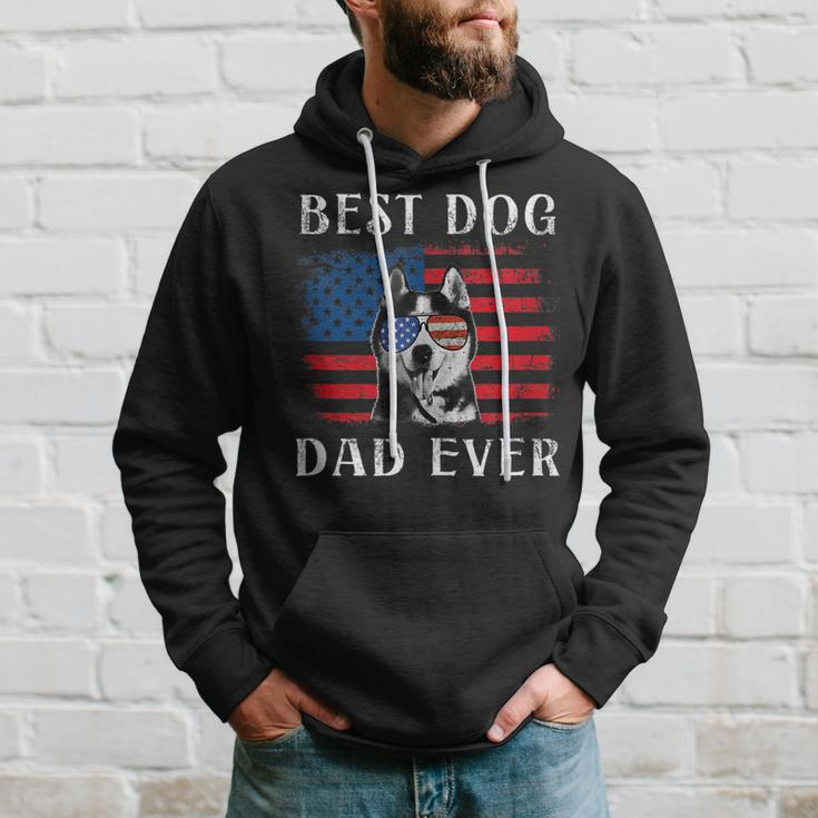 Mens Best Dog Dad Ever Husky American Flag 4Th Of July Hoodie Gifts for Him