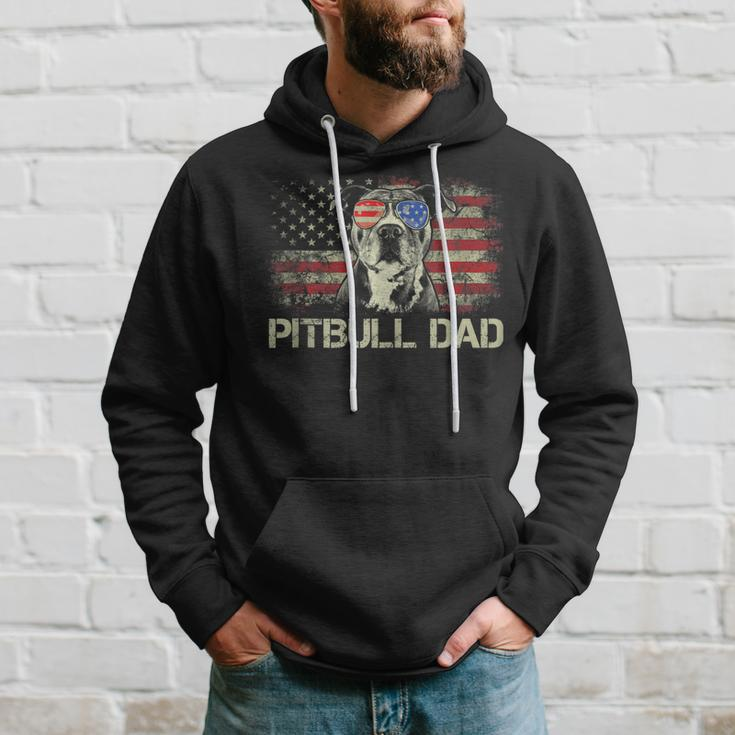 Mens Best Pitbull Dad Ever Patriotic American Flag 4Th Of July V2 Hoodie Gifts for Him