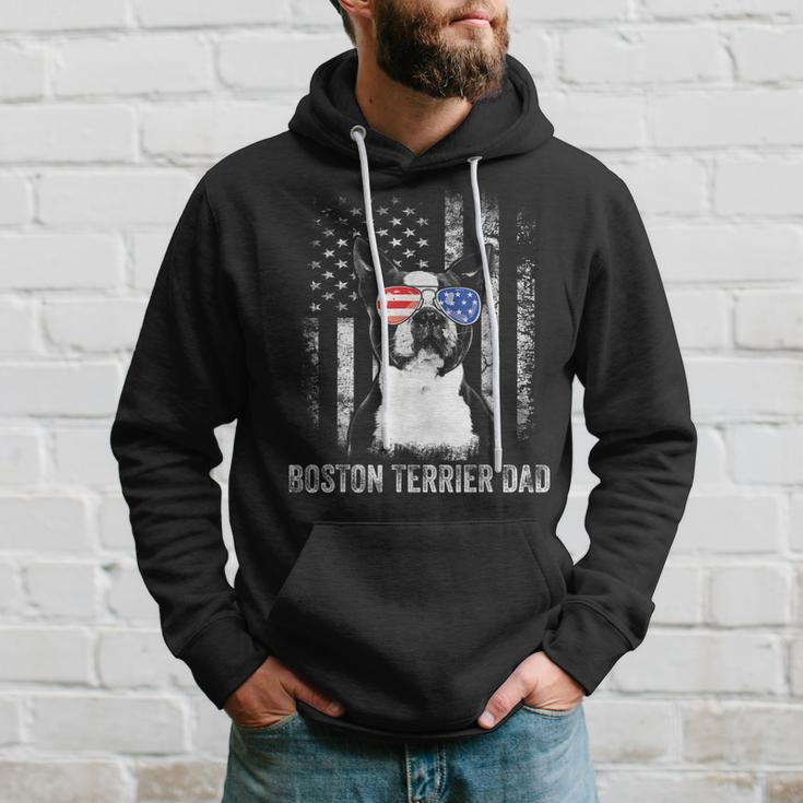 Mens Boston Terrier Dad American Flag 4Th Of July Dog Fathers Day Hoodie Gifts for Him