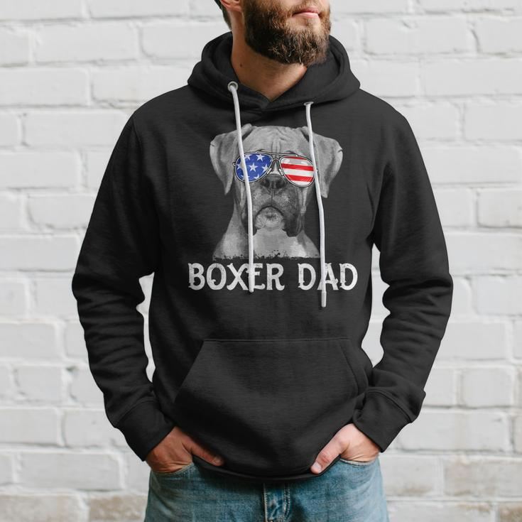 Mens Boxer Dad American Flag Patriotic Dog Lover 4Th Of July Hoodie Gifts for Him