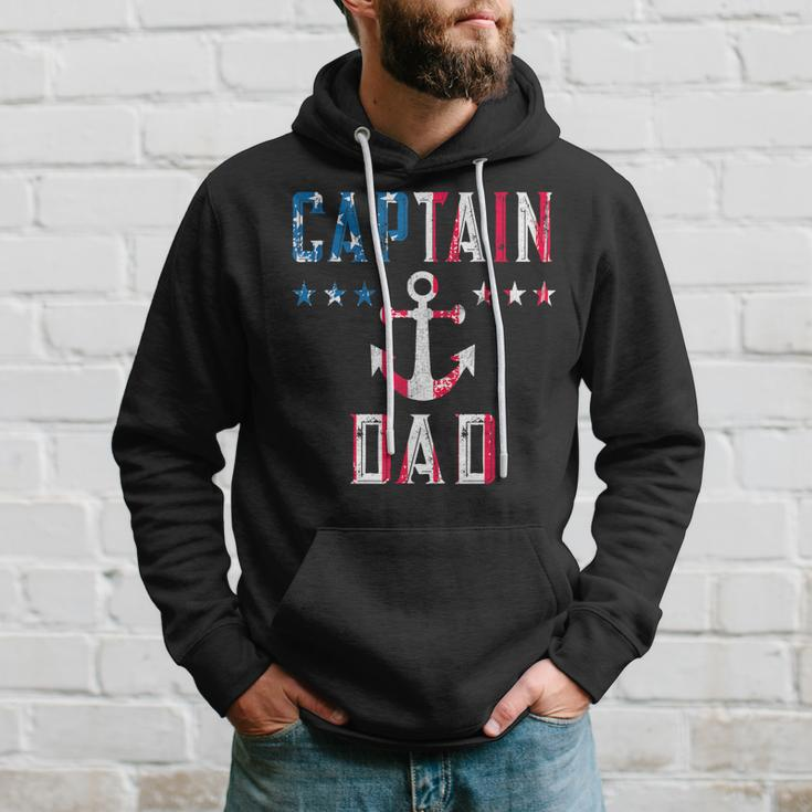 Mens Patriotic Captain Dad American Flag Boat Owner 4Th Of July Hoodie Gifts for Him