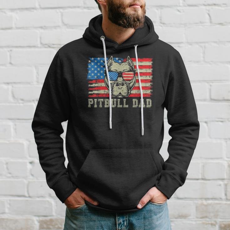 Mens Pitbull Dad American Pit Bull Dog Us Flag 4Th Of July Hoodie Gifts for Him