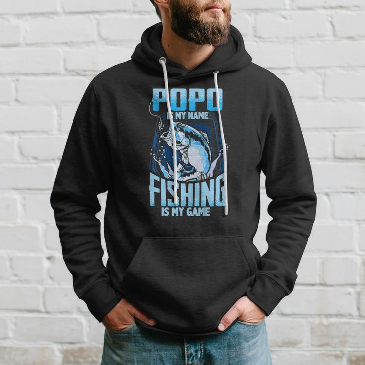 Mens Popo Is My Name Fishing Is My Game Fathers Day Gifts Hoodie Gifts for Him