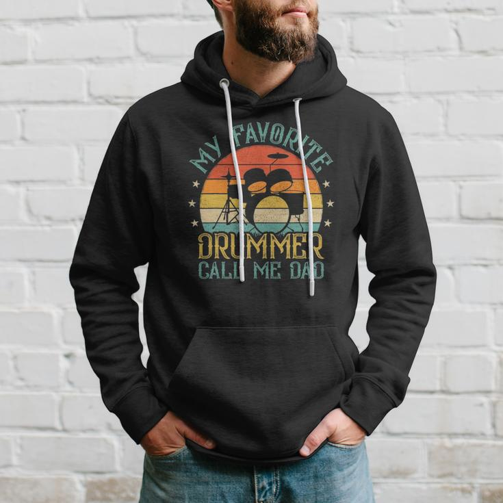 Mens Vintage My Favorite Drummer Call Me Dad Drummer Fathers Day Hoodie Gifts for Him