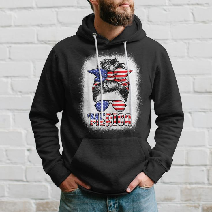Merica Messy Bun Women Girls American Flag Usa 4Th Of July Hoodie Gifts for Him