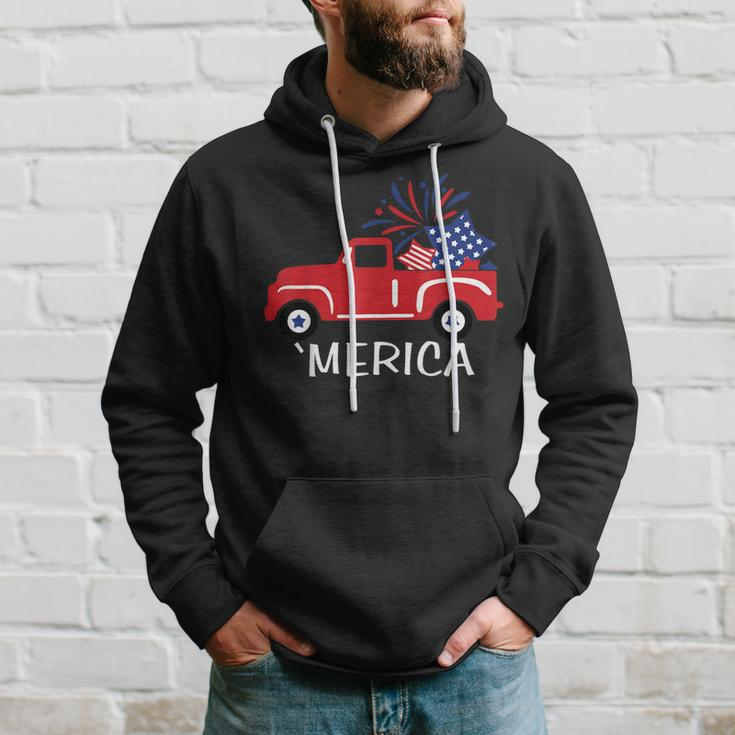 Merica Truck 4Th Of July Boys Girls Men Women Usa Flag Hoodie Gifts for Him
