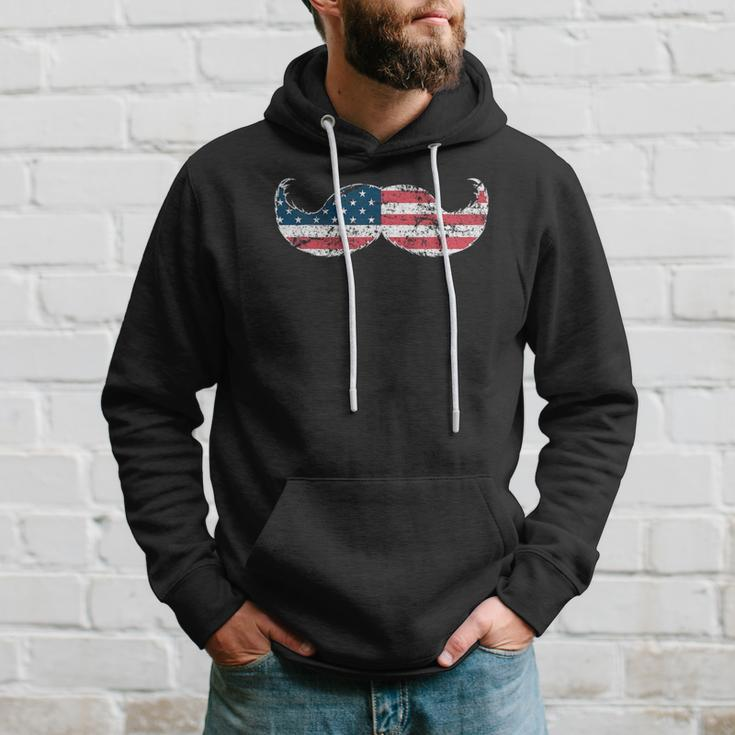 Mustache Silhouette American Flag Funny Usa July 4Th Hoodie Gifts for Him