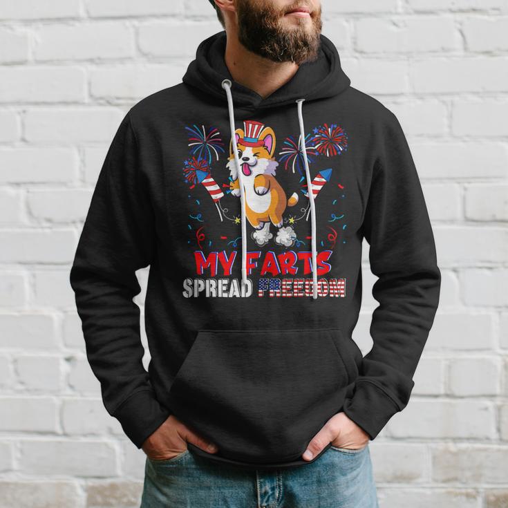 My Farts Spread Freedom Funny American Flag Corgi Fireworks Hoodie Gifts for Him