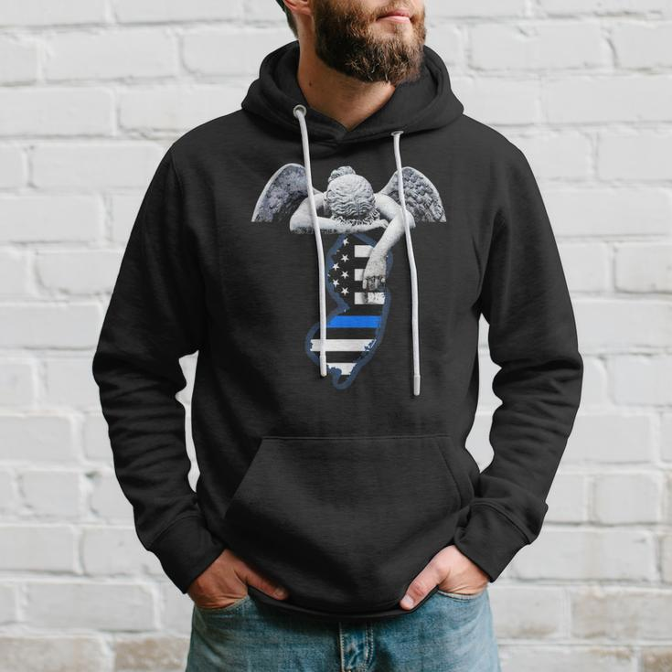 New Jersey Thin Blue Line Flag And Angel For Law Enforcement Hoodie Gifts for Him