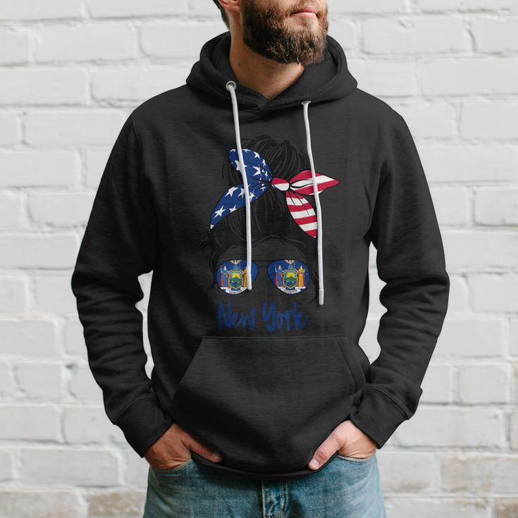 New York Girl New York Flag State Girlfriend Messy Bun Hoodie Gifts for Him