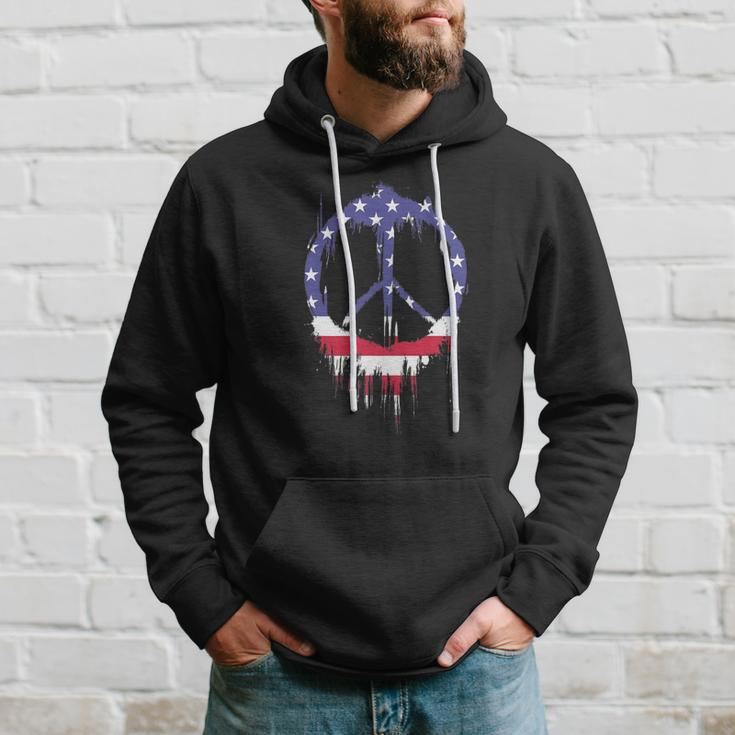 Patriotic Peace Sign American Flag 4Th Of July Retro Hippie Hoodie Gifts for Him