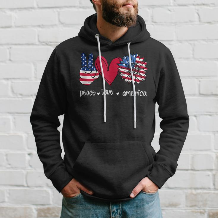 Peace Love America 4Th July Patriotic Sunflower Heart Sign V2 Hoodie Gifts for Him