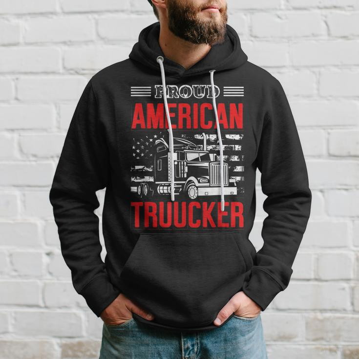 Proud American Trucker Patriotic Truck Driver Trucking Hoodie Gifts for Him