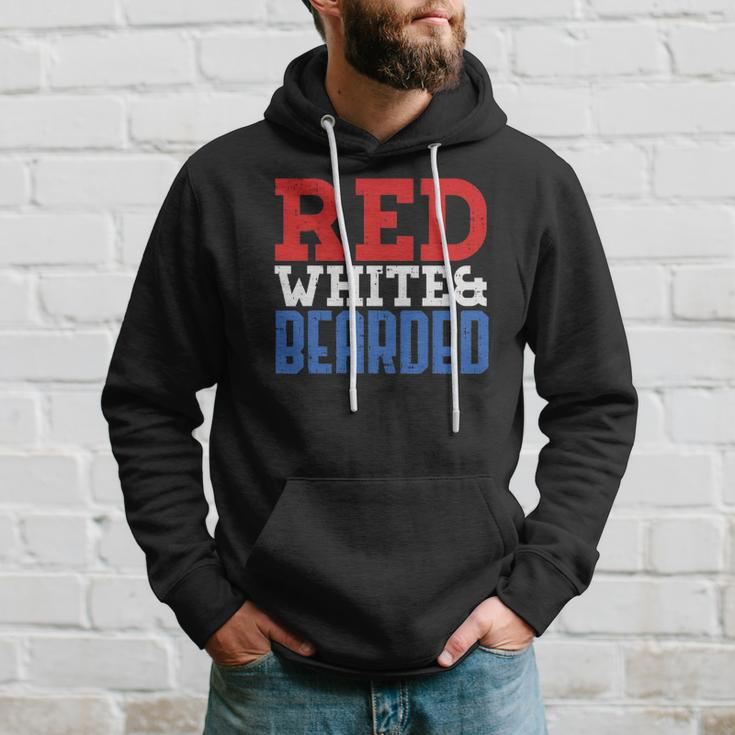 Red White And Bearded Funny 4Th Of July Pride Patriot Men Hoodie Gifts for Him
