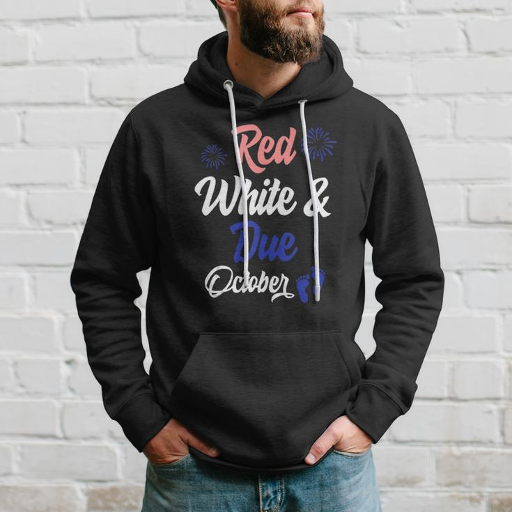 Red White Due October 4Th Of July Pregnancy Announcement Hoodie Gifts for Him