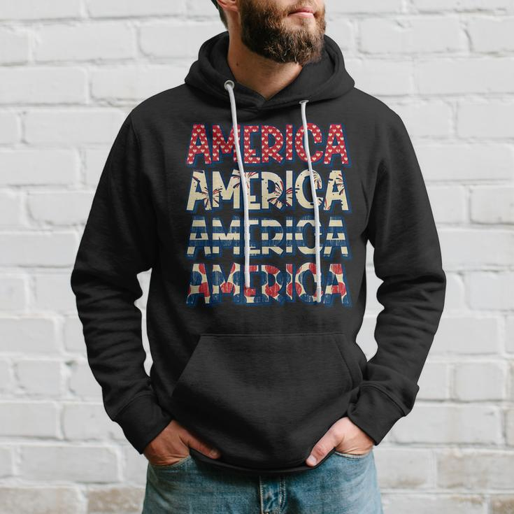 Retro Vintage America Red Blue And White 4Th July Patriotic Hoodie Gifts for Him