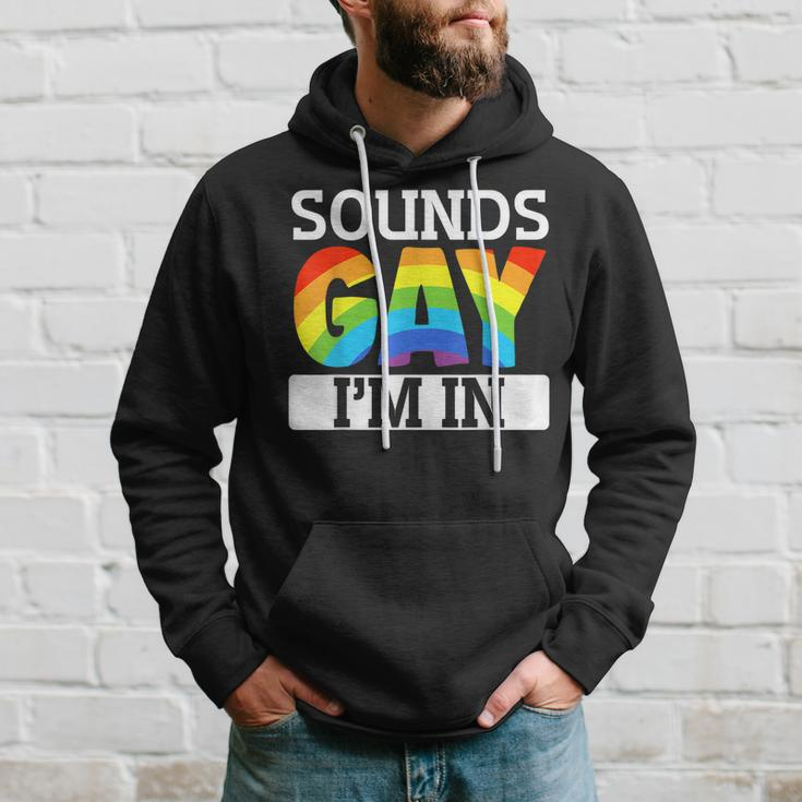 Sounds Gay Im In Funny Lgbt Gay Pride Bi-Pride Hoodie Gifts for Him