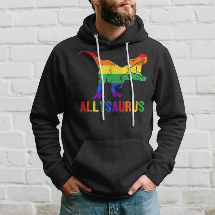T Rex Dinosaur Lgbt Gay Pride Flag Allysaurus Ally Hoodie Gifts for Him