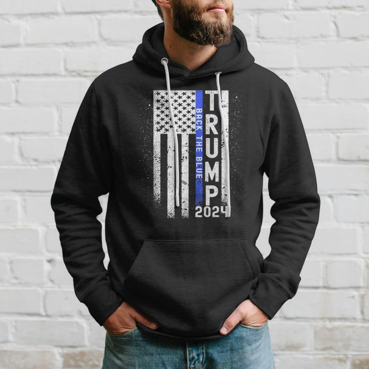 Trump 2024 Back The Blue American Flag Blue Line 4Th Of July Hoodie Gifts for Him