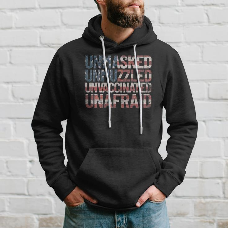 Unmasked Unmuzzled Unvaccinated Unafraid Usa Flag July 4Th Hoodie Gifts for Him